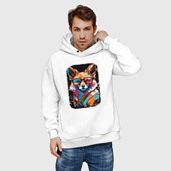 Толстовка оверсайз мужская Abstract Colorful Fox, цвет: белый — фото 2