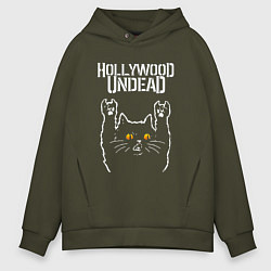 Толстовка оверсайз мужская Hollywood Undead rock cat, цвет: хаки