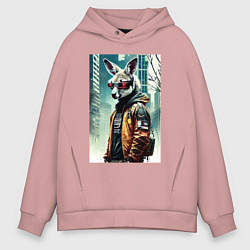Толстовка оверсайз мужская Кенгуру в Нью-Йорке - киберпанк - нейросеть, цвет: пыльно-розовый