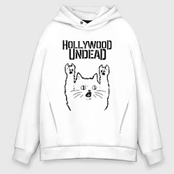 Толстовка оверсайз мужская Hollywood Undead - rock cat, цвет: белый