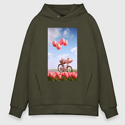 Мужское худи оверсайз Поросенок на велосипеде