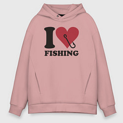 Толстовка оверсайз мужская I love fishing, цвет: пыльно-розовый