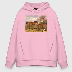 Мужское худи оверсайз Две лошади и две собаки