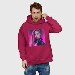 Толстовка оверсайз мужская Blackpink Lisa аниме рисунок, цвет: маджента — фото 2