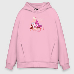 Мужское худи оверсайз Розовая гитара и цветы