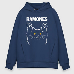 Толстовка оверсайз мужская Ramones rock cat, цвет: тёмно-синий