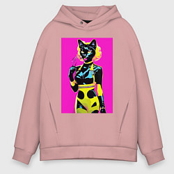 Мужское худи оверсайз Black cat - fashionista - pop art - neural network