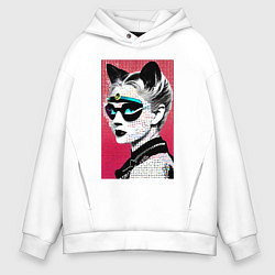 Мужское худи оверсайз Cat girl in a mask - neural network - pop art