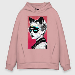 Мужское худи оверсайз Cat girl in a mask - neural network - pop art