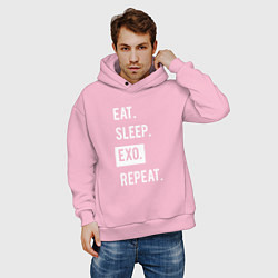 Толстовка оверсайз мужская Eat Sleep EXO Repeat, цвет: светло-розовый — фото 2