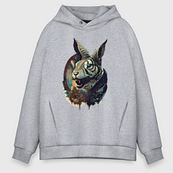 Толстовка оверсайз мужская Свирепый зайчара - нейросеть, цвет: меланж