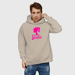 Толстовка оверсайз мужская Розовый логотип Барби, цвет: миндальный — фото 2