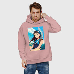 Толстовка оверсайз мужская Девочка и океан, цвет: пыльно-розовый — фото 2