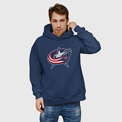 Толстовка оверсайз мужская Columbus blue jackets - hockey team - emblem, цвет: тёмно-синий — фото 2