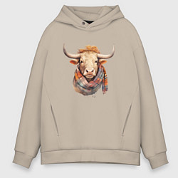 Мужское худи оверсайз Бык в шарфе осень