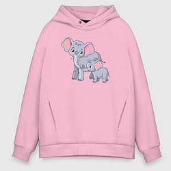 Толстовка оверсайз мужская Elephants family, цвет: светло-розовый