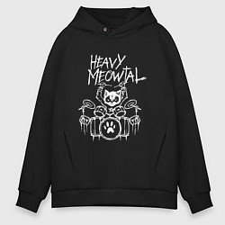 Толстовка оверсайз мужская Heavy Meowtal - кошачья музыка, цвет: черный