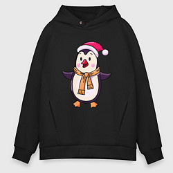 Мужское худи оверсайз Праздничный пингвин