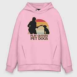 Толстовка оверсайз мужская Гитары и собаки, цвет: светло-розовый