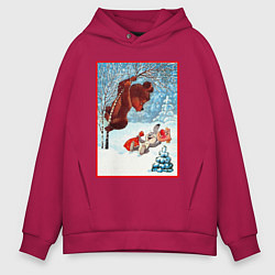 Мужское худи оверсайз Медведь на дереве и заяц