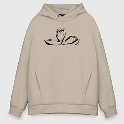 Мужское худи оверсайз Пара лебедей трафарет