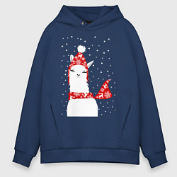 Мужское худи оверсайз Лама - альпака в шапочке и шарфе