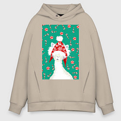 Мужское худи оверсайз Лама - альпака в ушанке