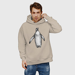 Толстовка оверсайз мужская Пингвин штрихами, цвет: миндальный — фото 2