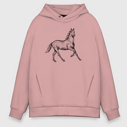 Толстовка оверсайз мужская Лошадь скачет в профиль, цвет: пыльно-розовый