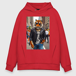 Мужское худи оверсайз Cool tiger on the streets of New York - ai art