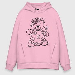 Мужское худи оверсайз Мишка с ромашками - раскраска