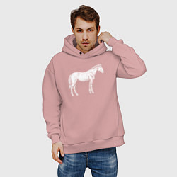 Толстовка оверсайз мужская Белая лошадь сбоку, цвет: пыльно-розовый — фото 2