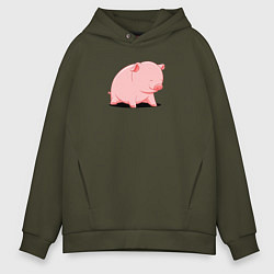 Мужское худи оверсайз Мультяшная свинка сидит