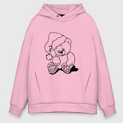 Мужское худи оверсайз Мишка игрушечный в колпаке деда Мороза - раскраска