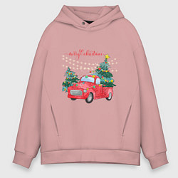 Мужское худи оверсайз Красная машинка с елкой