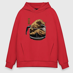 Мужское худи оверсайз Большая волна в Канагаве в чайнике с кофе