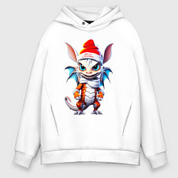 Толстовка оверсайз мужская Дракончик в новогоднем колпаке, цвет: белый