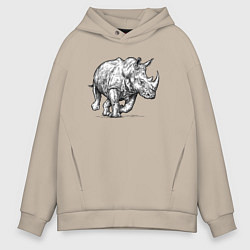 Мужское худи оверсайз Носорог бежит