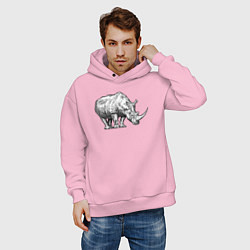 Толстовка оверсайз мужская Носорог большой, цвет: светло-розовый — фото 2