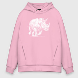 Мужское худи оверсайз Белый носорог бежит