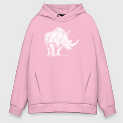 Мужское худи оверсайз Белый носорог стоит