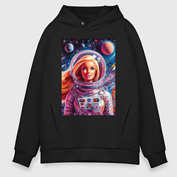 Толстовка оверсайз мужская Красавица Барби в космосе - нейросеть, цвет: черный