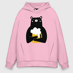 Мужское худи оверсайз Мишка с кружкой пива
