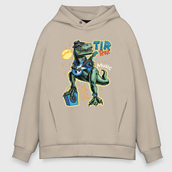 Мужское худи оверсайз Тираннозавр с гитарой в шляпе