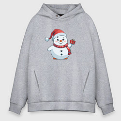Мужское худи оверсайз Толстый снеговик с подарком
