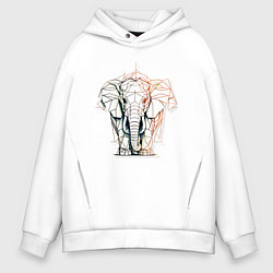 Толстовка оверсайз мужская Слон в геометрическом стиле, цвет: белый