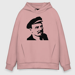 Толстовка оверсайз мужская Ленин в кепке, цвет: пыльно-розовый