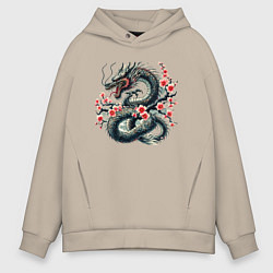 Мужское худи оверсайз Japanese dragon and sakura - irezumi