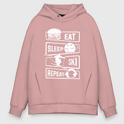 Мужское худи оверсайз Еда сон лыжи