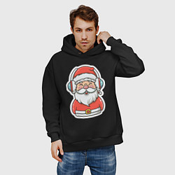 Толстовка оверсайз мужская Дед Мороз в наушниках, цвет: черный — фото 2